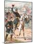 General Joseph Hooker riding on a horse and waving at his troops.-Vernon Lewis Gallery-Mounted Art Print