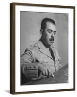 General Lazaro Cardenas, Pointing to a Map as His Continues to Work on a Stradegy-Peter Stackpole-Framed Photographic Print