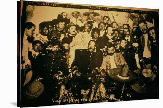 General Pancho Villa (1878-1923) and Emiliano Zapata with Comrades in the National Palace, Mexico?-null-Stretched Canvas
