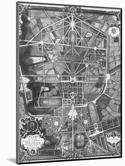 General Plan of the Town and Chateau of Versailles, with Its Gardens, Forests and Fountains-Pierre Lepautre-Mounted Giclee Print