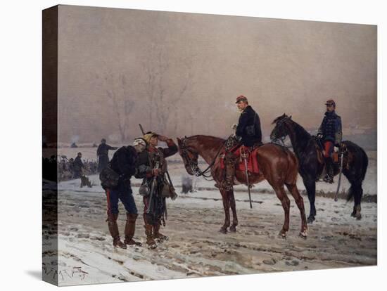 General questioning a mobile guard supporting an injured officer, December 1870, 1879-Alphonse Marie de Neuville-Stretched Canvas