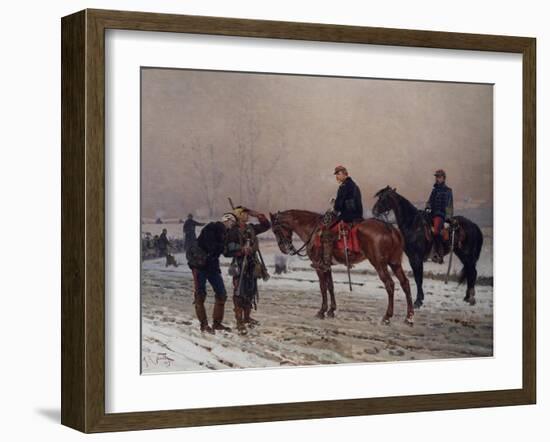 General questioning a mobile guard supporting an injured officer, December 1870, 1879-Alphonse Marie de Neuville-Framed Giclee Print