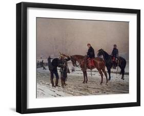 General questioning a mobile guard supporting an injured officer, December 1870, 1879-Alphonse Marie de Neuville-Framed Giclee Print