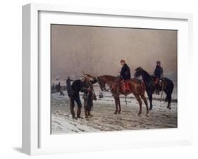 General questioning a mobile guard supporting an injured officer, December 1870, 1879-Alphonse Marie de Neuville-Framed Giclee Print