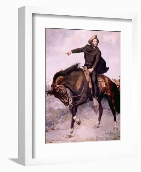 General Sam Houston at the Battle of San Jacinto in 1936, Painting by S. Seymour Thomas-null-Framed Art Print