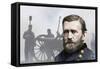 General Ulysses Simpson Grant (1822-1885) and Artillery Reconstruction at Shiloh Battlefield, Tenne-null-Framed Stretched Canvas