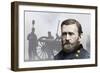 General Ulysses Simpson Grant (1822-1885) and Artillery Reconstruction at Shiloh Battlefield, Tenne-null-Framed Giclee Print