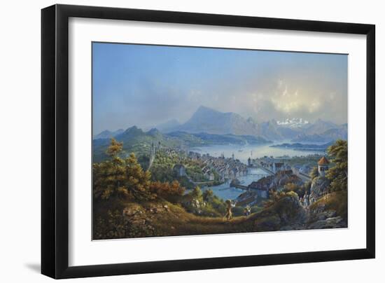 General View of the Town and Lake of Lucerne; Vue Generale De La Ville Et Du Lac De Lucerne-Louis Bleuler-Framed Giclee Print