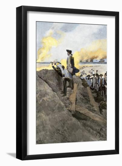 General Washington and French General Rochambeau Overseeing the Trenches at Yorktown, c.1781-null-Framed Premium Giclee Print