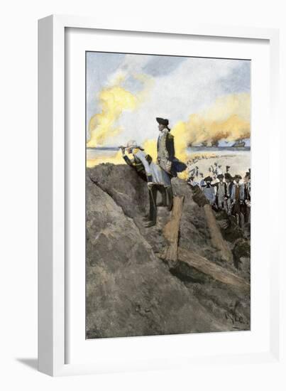 General Washington and French General Rochambeau Overseeing the Trenches at Yorktown, c.1781-null-Framed Giclee Print