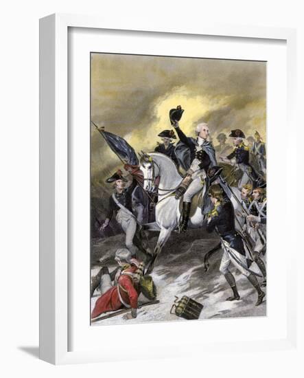 General Washington Leading the Americans at the Battle of Princeton, New Jersey, c.1777-null-Framed Giclee Print