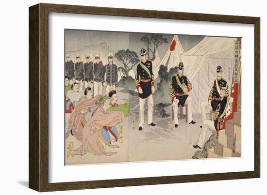 Generals of the Chinese Army Surrendering to Japanese Commanders, October 1894-Migita Toshihide-Framed Giclee Print