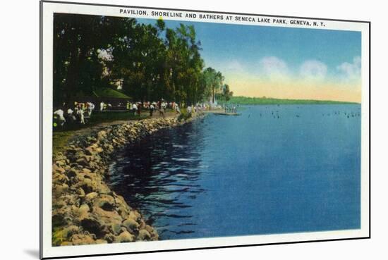 Geneva, New York - Seneca Lake Park View of Shoreline, Pavilion, and Swimmers-Lantern Press-Mounted Art Print