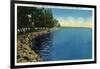 Geneva, New York - Seneca Lake Park View of Shoreline, Pavilion, and Swimmers-Lantern Press-Framed Art Print