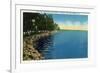 Geneva, New York - Seneca Lake Park View of Shoreline, Pavilion, and Swimmers-Lantern Press-Framed Premium Giclee Print