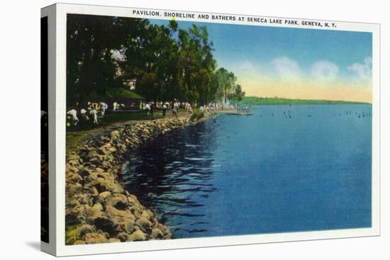 Geneva, New York - Seneca Lake Park View of Shoreline, Pavilion, and Swimmers-Lantern Press-Stretched Canvas