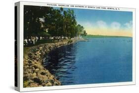 Geneva, New York - Seneca Lake Park View of Shoreline, Pavilion, and Swimmers-Lantern Press-Stretched Canvas