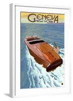 Geneva, New York - Wooden Boat on Lake-Lantern Press-Framed Art Print