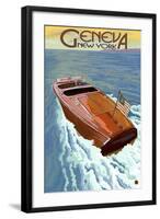 Geneva, New York - Wooden Boat on Lake-Lantern Press-Framed Art Print