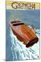 Geneva, New York - Wooden Boat on Lake-Lantern Press-Mounted Art Print