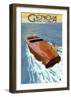 Geneva, New York - Wooden Boat on Lake-Lantern Press-Framed Art Print
