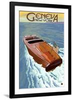 Geneva, New York - Wooden Boat on Lake-Lantern Press-Framed Art Print