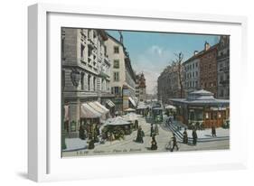 Geneva - Place Du Molard. Postcard Sent in 1913-Swiss photographer-Framed Giclee Print