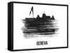 Geneva Skyline Brush Stroke - Black II-NaxArt-Framed Stretched Canvas