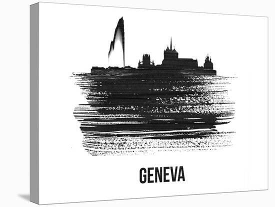 Geneva Skyline Brush Stroke - Black II-NaxArt-Stretched Canvas