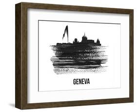 Geneva Skyline Brush Stroke - Black II-NaxArt-Framed Art Print