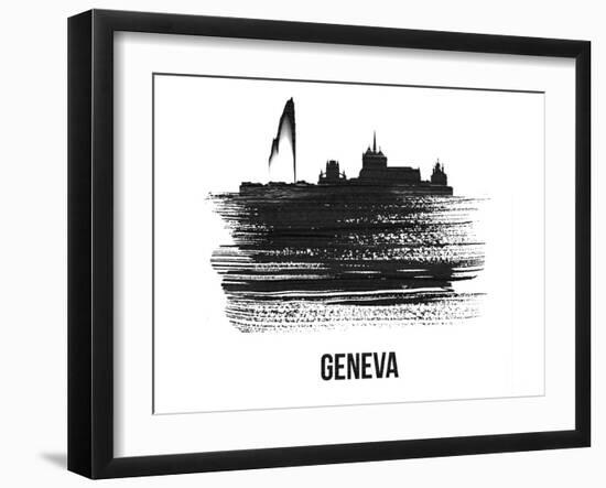 Geneva Skyline Brush Stroke - Black II-NaxArt-Framed Art Print