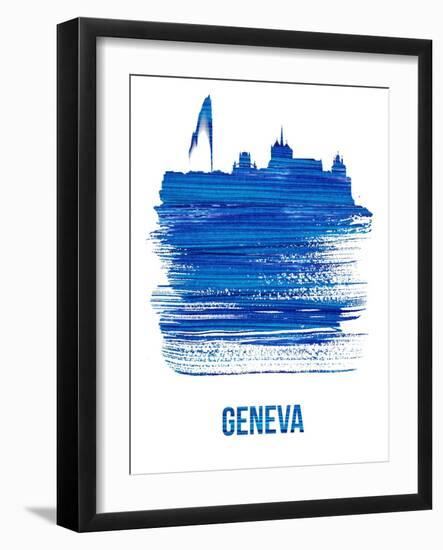 Geneva Skyline Brush Stroke - Blue-NaxArt-Framed Art Print