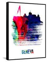 Geneva Skyline Brush Stroke - Watercolor-NaxArt-Framed Stretched Canvas