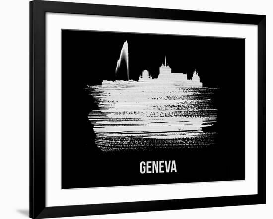 Geneva Skyline Brush Stroke - White-NaxArt-Framed Art Print