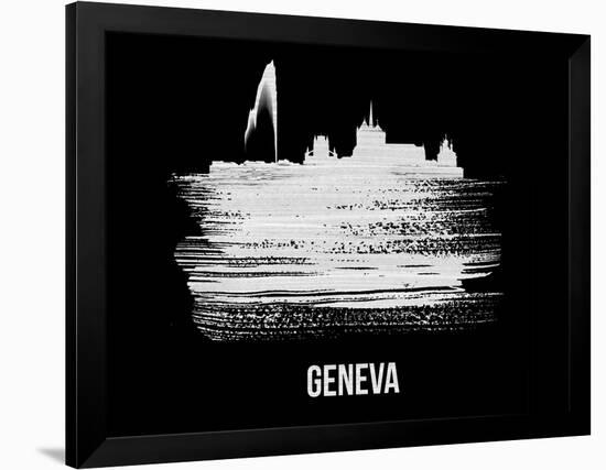 Geneva Skyline Brush Stroke - White-NaxArt-Framed Art Print