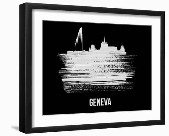 Geneva Skyline Brush Stroke - White-NaxArt-Framed Art Print