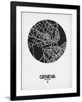 Geneva Street Map Black on White-NaxArt-Framed Art Print