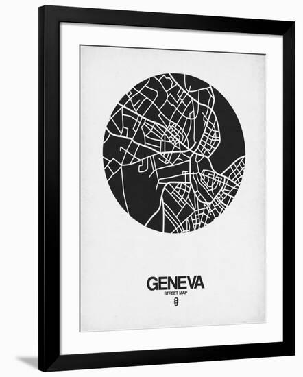 Geneva Street Map Black on White-NaxArt-Framed Art Print