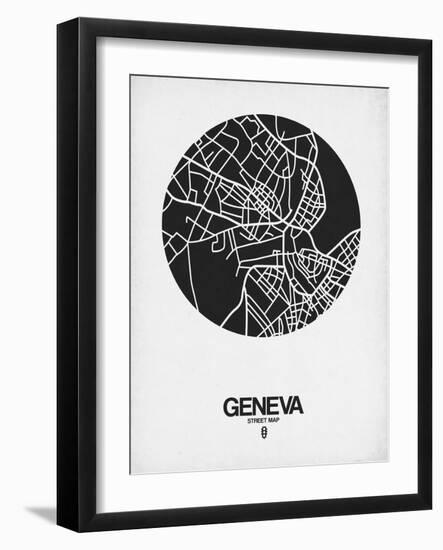 Geneva Street Map Black on White-NaxArt-Framed Art Print