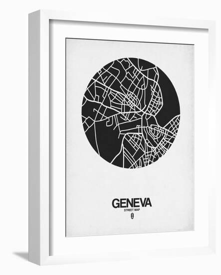 Geneva Street Map Black on White-NaxArt-Framed Art Print