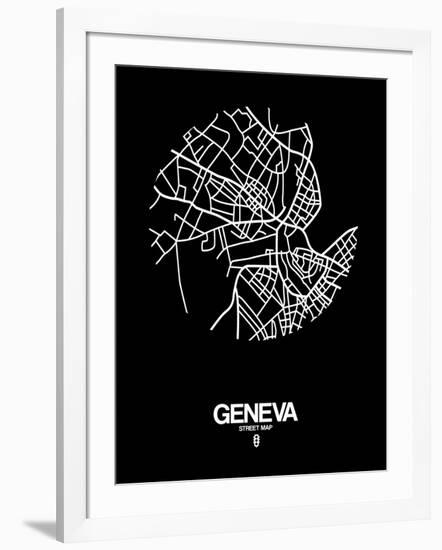 Geneva Street Map Black-NaxArt-Framed Art Print