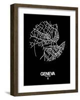 Geneva Street Map Black-NaxArt-Framed Art Print