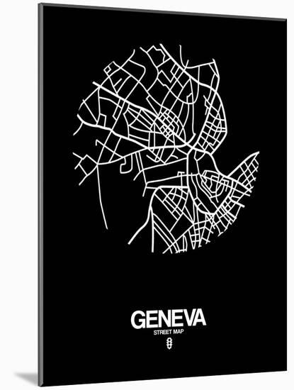 Geneva Street Map Black-NaxArt-Mounted Art Print