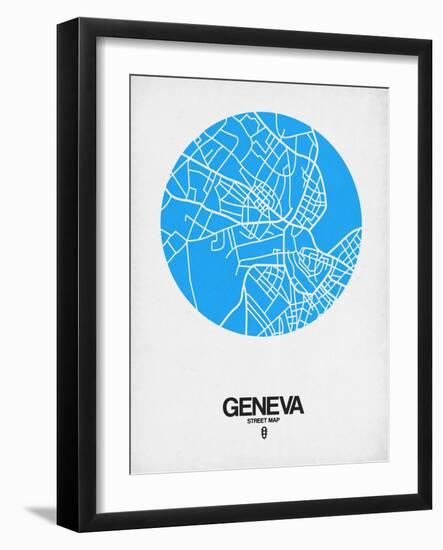 Geneva Street Map Blue-NaxArt-Framed Art Print