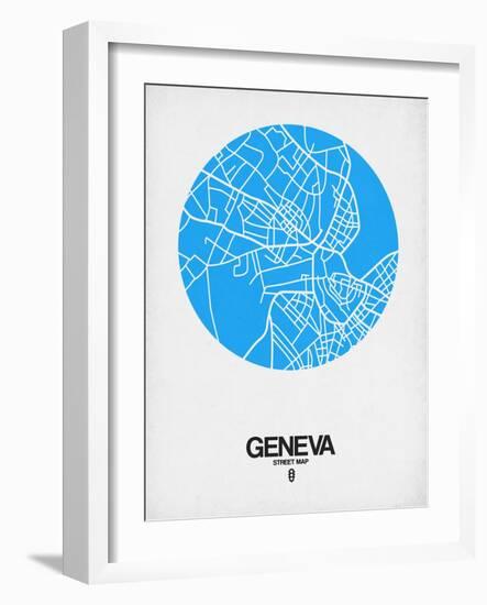 Geneva Street Map Blue-NaxArt-Framed Art Print