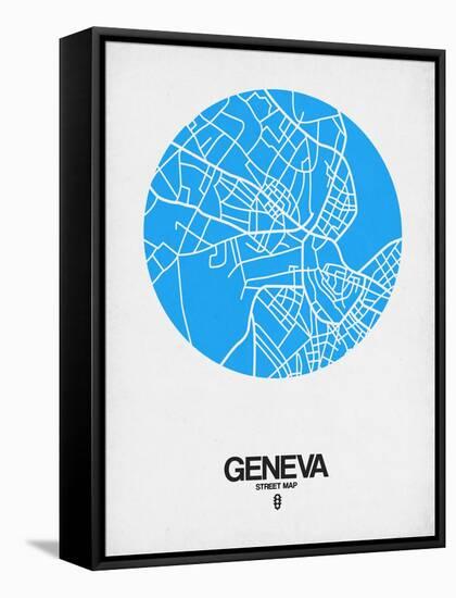 Geneva Street Map Blue-NaxArt-Framed Stretched Canvas