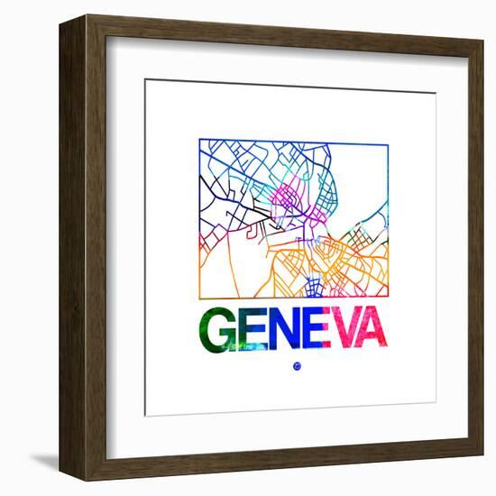 Geneva Watercolor Street Map-NaxArt-Framed Art Print