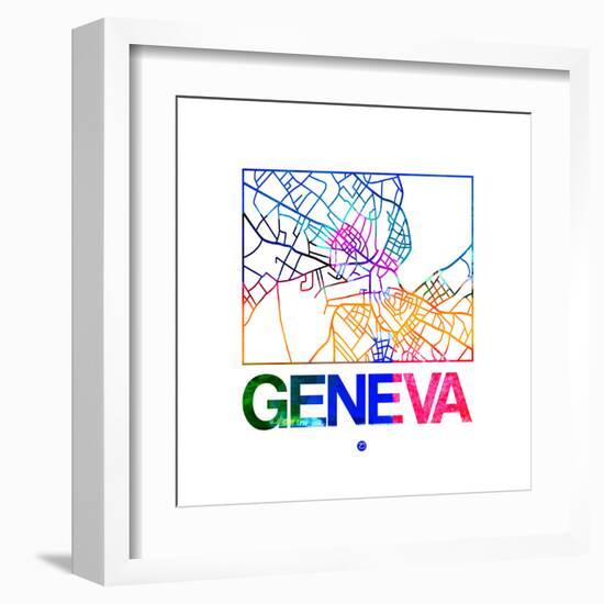 Geneva Watercolor Street Map-NaxArt-Framed Art Print