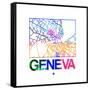 Geneva Watercolor Street Map-NaxArt-Framed Stretched Canvas