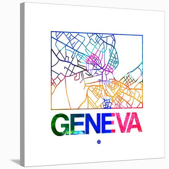 Geneva Watercolor Street Map-NaxArt-Stretched Canvas